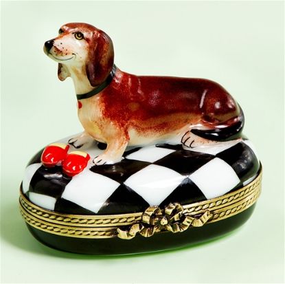 Picture of Limoges Dachshund Dog Box with Red Slippers