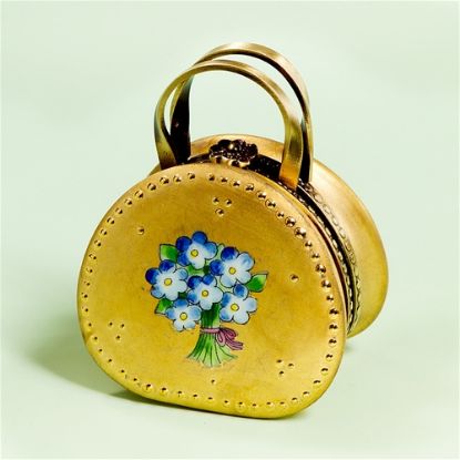 Picture of Limoges Gold Round Purse with Blue Flowers Box