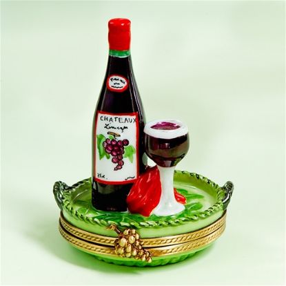 Picture of Limoges Wine Bottle and Glass on Tray Box