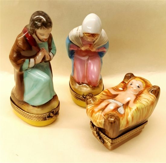 The Cottage Shop Limoges Jesus, Mary , Joseph Nativity Boxes
