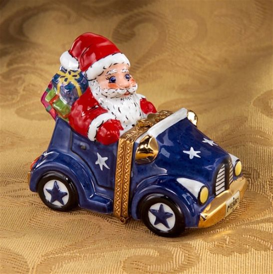 Picture of Limoges Santa in Blue Car Box