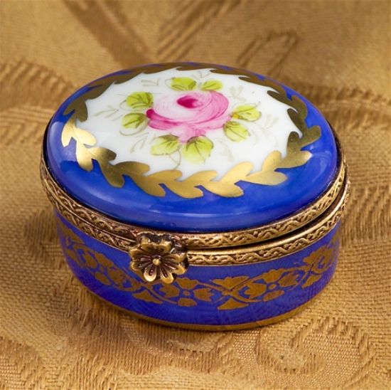 Picture of Limoges Blue Gold Oval Box with a Rose