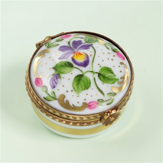 Picture of Limoges Mini Antique Round Box with Purple Iris