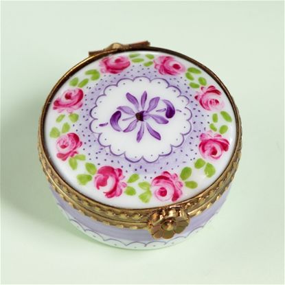 Picture of Limoges Mini Roses Purple Lace Round Box