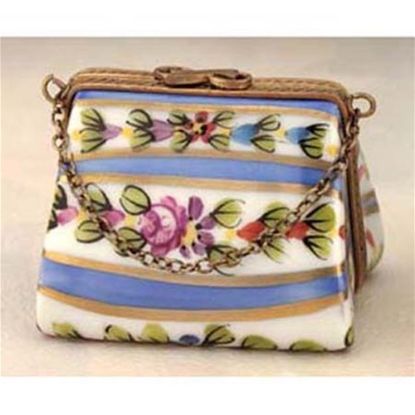Picture of Limoges Blue Stripes and Roses Square Box