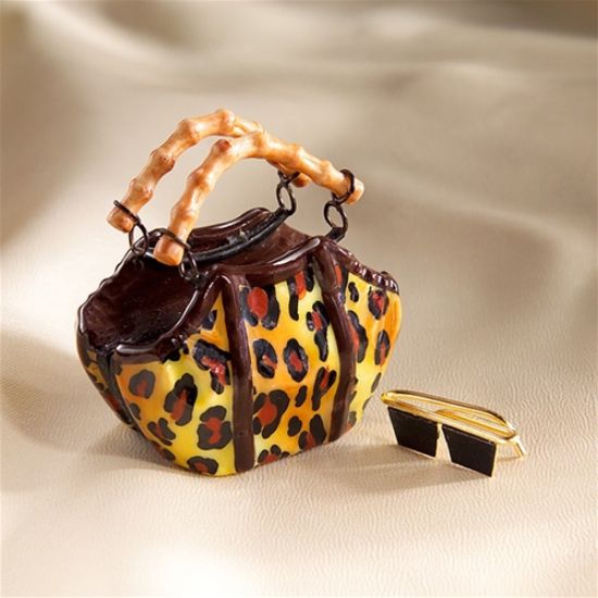 Picture of Limoges Leopard Bamboo Purse with GLasses Box 