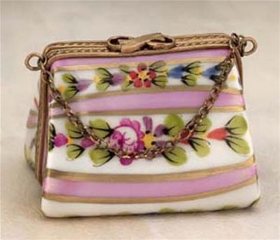 Picture of Limoges Pink Stripes and Roses Square Purse Box