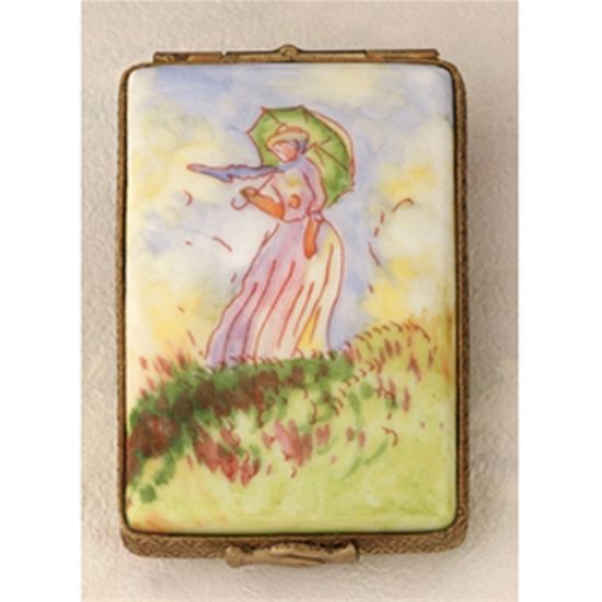 Picture of Limoges Woman with Umbrella Painting Postcard Box