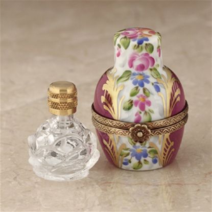Picture of Limoges Burgundy and Gold Box with Bottle