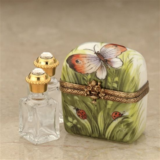 Picture of Limoges Butterfly Trunk Box with 2 Perfume Botlles