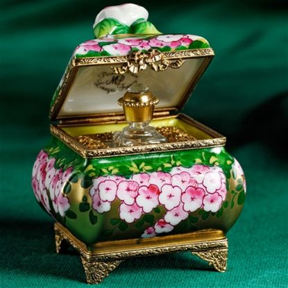 Picture of Limoges Green Chest with Roses Perfume Bottle Box