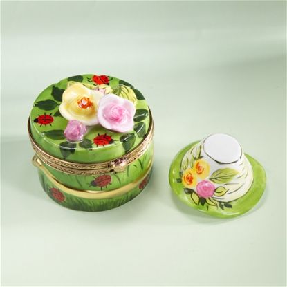 Picture of Limoges Hat Box with Rose and Ladybug Box