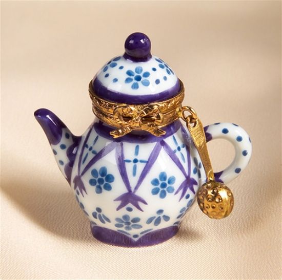 Picture of Limoges Blue White Teapot with Strainer Box