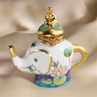 Picture of Limoges Elephant Teapot with Gold Man Box