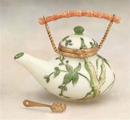 Picture of Limoges Green Leaves Bamboo Oriental Teapot Box 