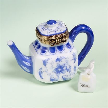 Picture of Limoges White Blue Flowers Teapot Box with Tea Bag 