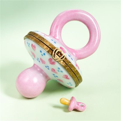 Picture of Limoges Pink Baby Pacifier Box with Pacifier