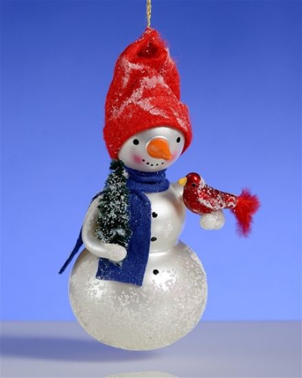 Picture of De Carlini Snowman with Cardinal Bird Christmas Ornament