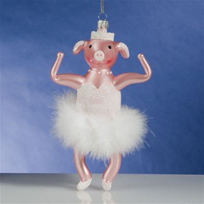 Picture of De Carlini Pig Ballerina with Feathers Skirt Christmas Ornament