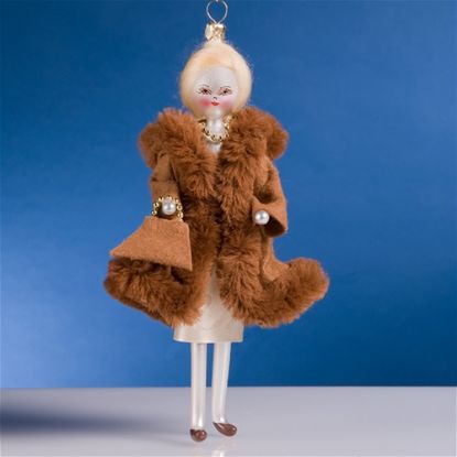 Picture of De Carlni Blonde in Fur Coat with Purse Christmas Ornament