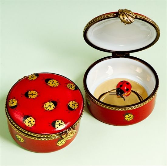 Picture of Limoges Red and Gold Ladybug Round Box