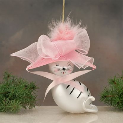 Picture of De Carlini Elegant Cat Pink Hat Christmas Ornament