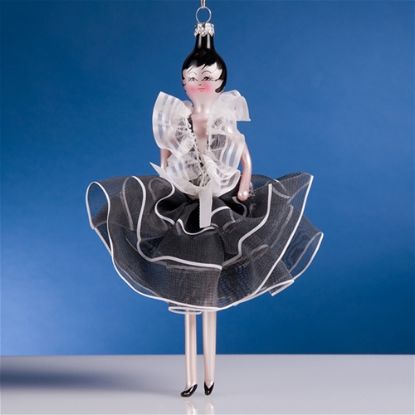Picture of De Carlini Lady in Black and White Dress Christmas Ornament