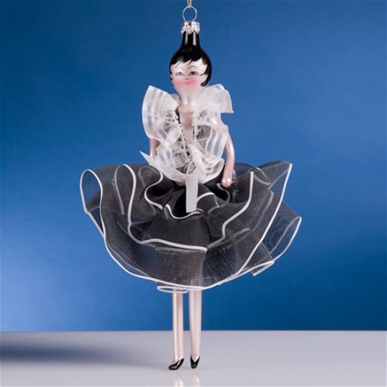 Picture of De Carlini Lady in Black and White Dress Christmas Ornament