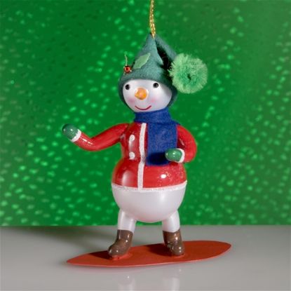 Picture of De Carlini Snowman on Snowboard Christmas Ornament