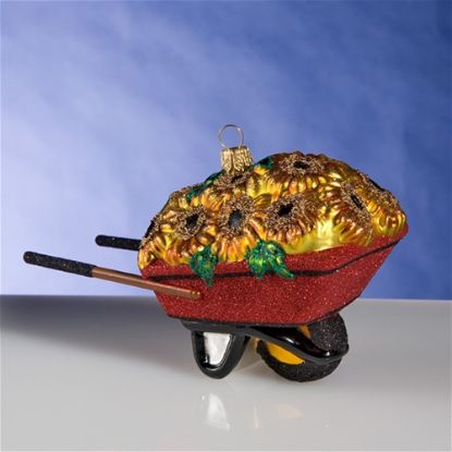 Picture of Wheelbarrow with Sunflowers Polish Glass Christmas Ornament