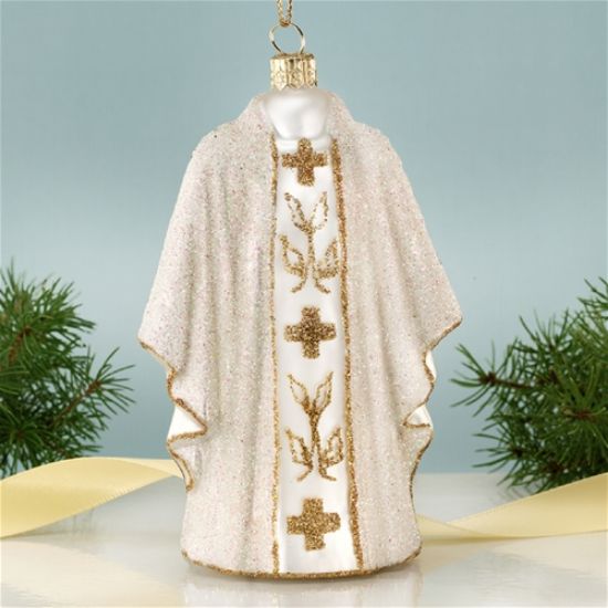 Picture of White Priest Vestment Polish Glass Christmas Ornament