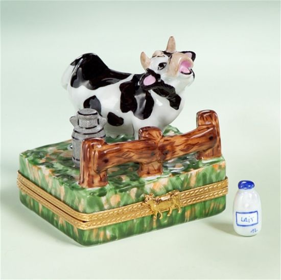 Picture of Limoges Cow by Fence with Milk Box