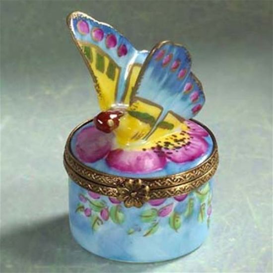 Picture of Limoges Butterfly  on Blue Floral Base Box