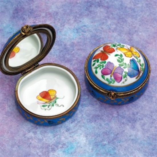 Picture of Limoges Butterflies Round Box with Mirror