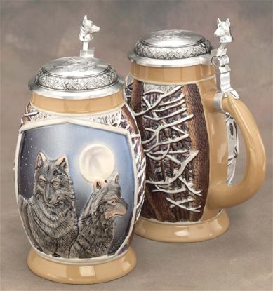 Picture of German 3D Meger Wolf  Ceramic Beer Stein