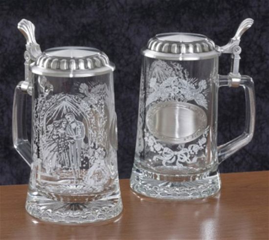Picture of German Wedding Glass Engravable Beer  Stein, Each.