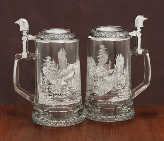 Picture of German Glass Meger Eagle Beer Stein, Each.