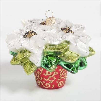 Picture of White Poinsettia Polish Glass Christmas Ornament