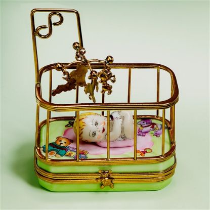Picture of Limoges Baby Girl or Boy in Crib with Mobile Box