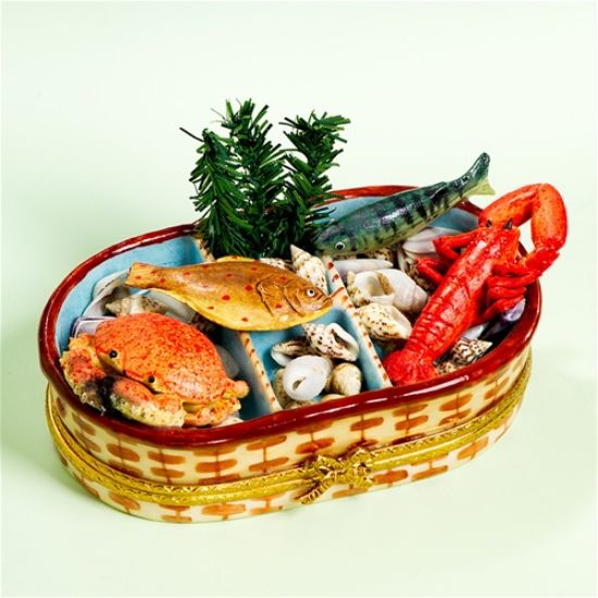 Picture of Limoges Fish Lobster Wicker Basket Box