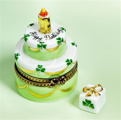Picture of Limoges 2 Story Birthday Cake with Lucky  Clovers Box and Gift