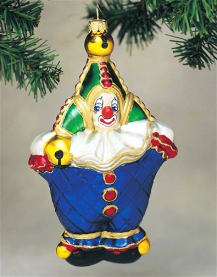 Picture of Clown in BLue Suit Polish Glass Christmas Ornament