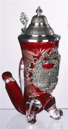 Picture of Red Crystal Horn German Beer Stein with Pewter Lid