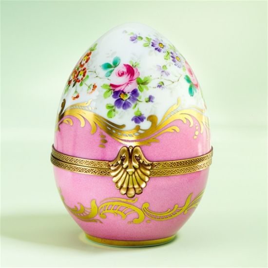 Picture of Limoges Pink Egg  with Roses  5"H Egg Box