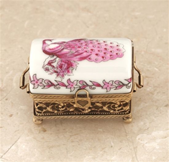 Picture of Limoges Pink Oriental Bird on Chest with Brass Accents Box