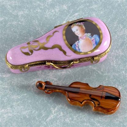 Picture of Limoges Marquise de Pompadour Violin in Case Box