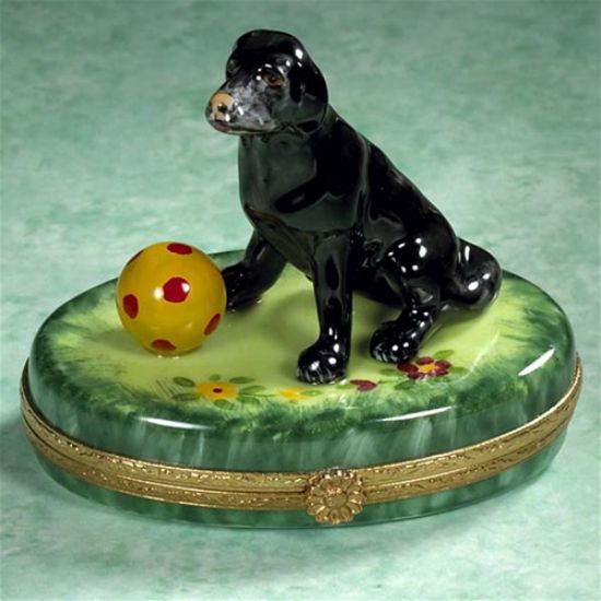 Picture of Limoges Black Lab on Grass with Ball Box