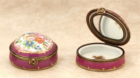 Picture of Limoges Chamart Burgundy Floral Box with Mirror Inside