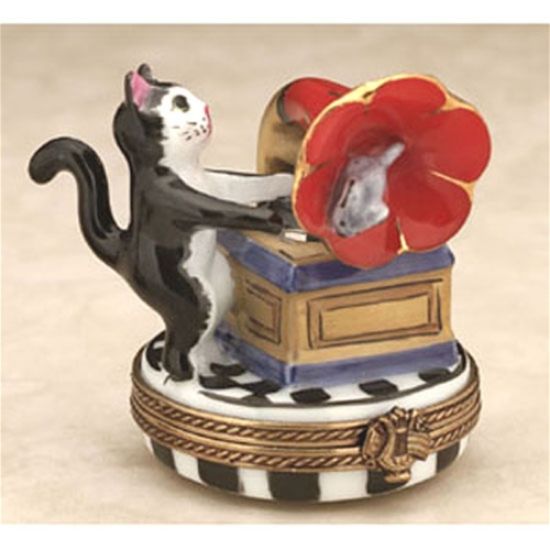 Picture of Limoges Cat with Gramophone and Mouse Box