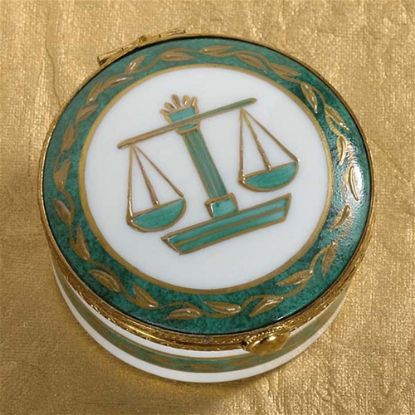 Picture of Limoges Round Scales of Justice in Green Box